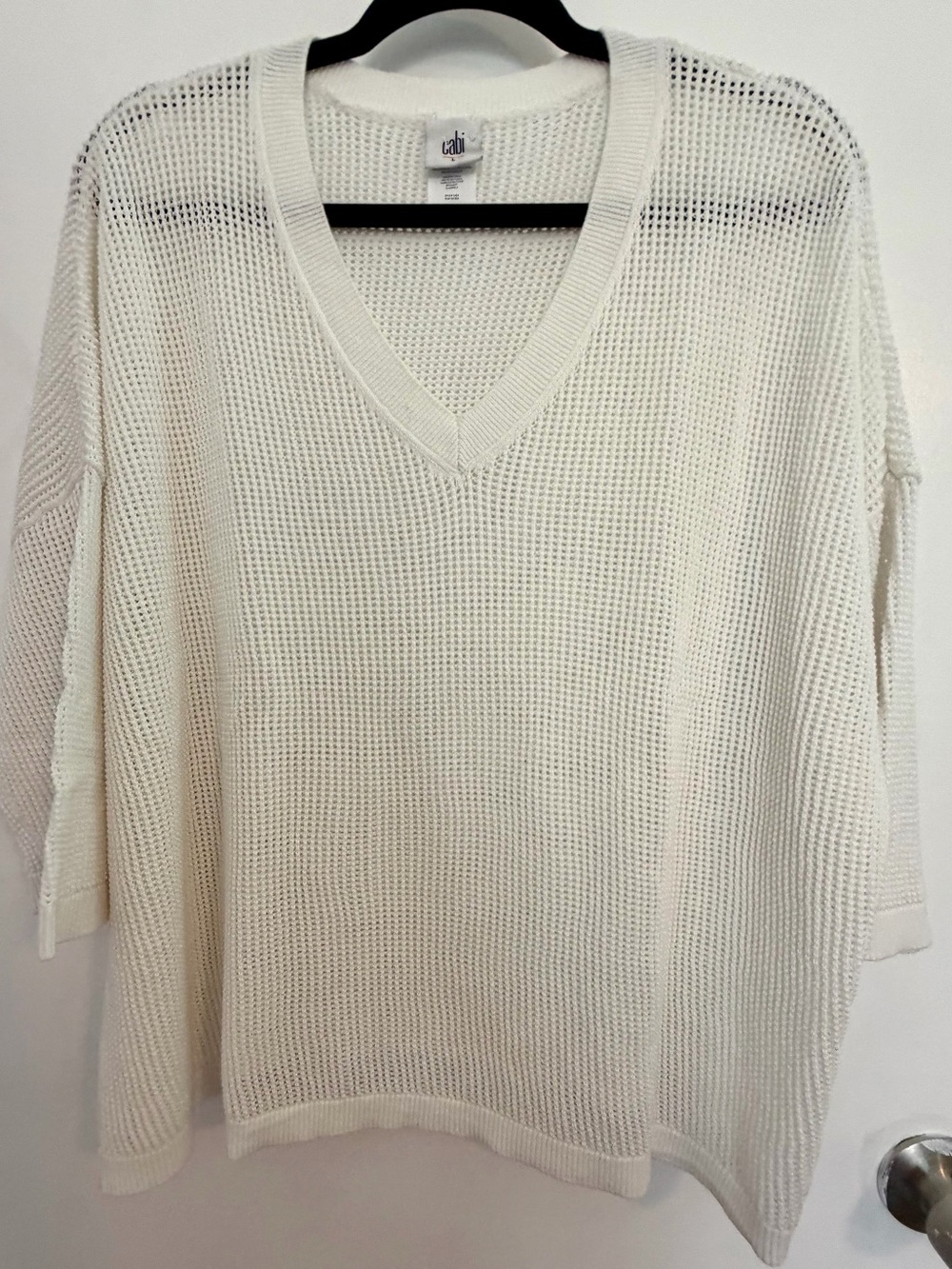 CAbi White Open-Knit V-Neck Sweater